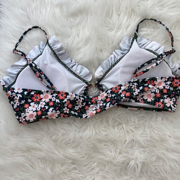 3X Floral Ruffle Bikini Top Keyhole Detail Adjustable Straps Soft Padding - Picture 4 of 7